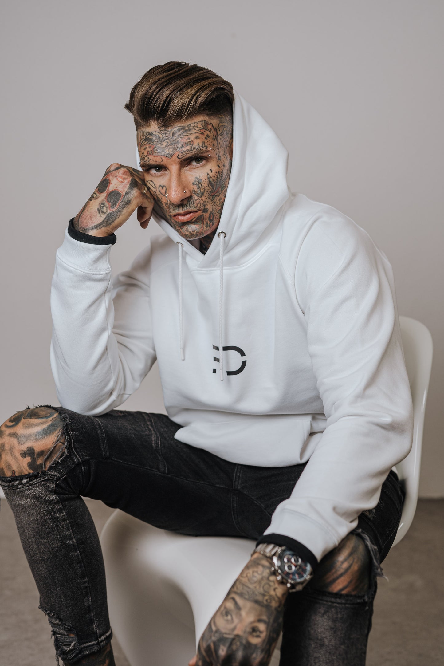MEN HOODIE - WHITE OVERSIZE